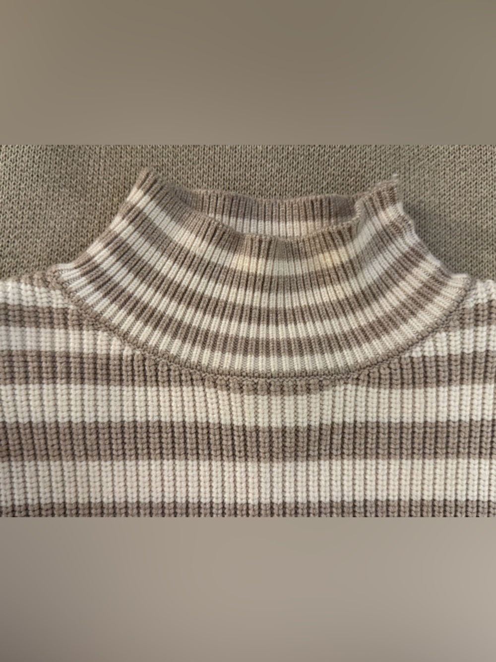 Striped Knit Cowl Neck Sweater in Cream and Taupe - Picture 5 of 8
